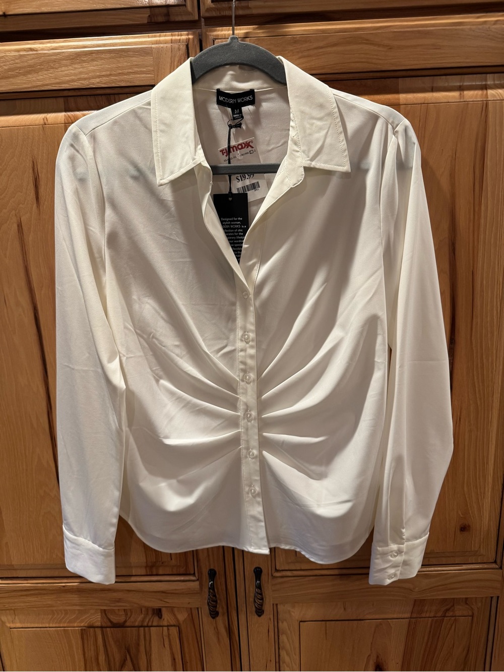 Off White Ruched Front Button-Down Shirt